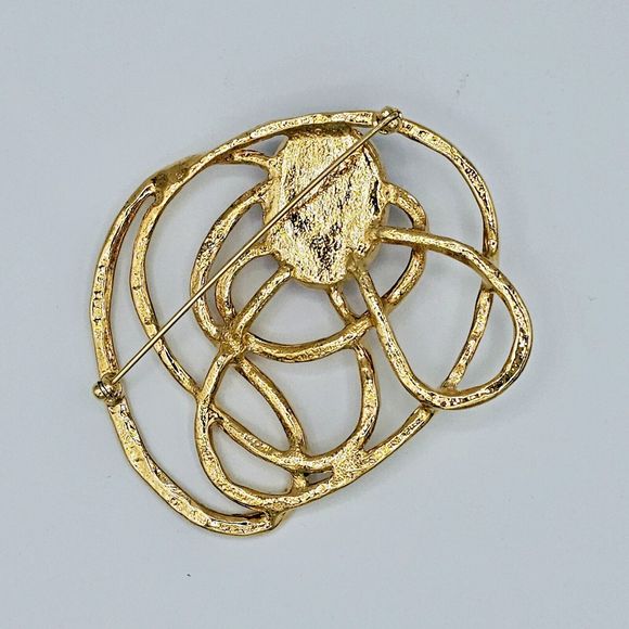 Avon Purple Cabochon Brooch Vintage Lucite Gold Tone Web Jumbo Statement Pin 3" - Picture 2 of 11